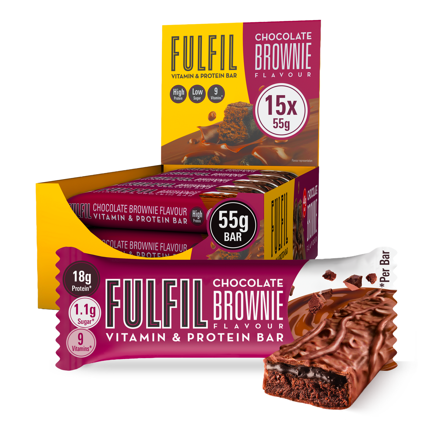 Chocolate Brownie Vitamin Protein Bar  - 15x55g