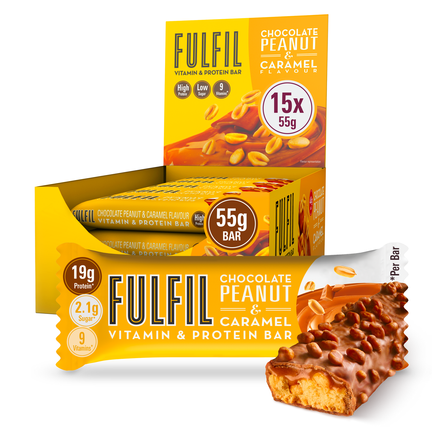 Chocolate Peanut And Caramel Protein Bar  - 15x55g